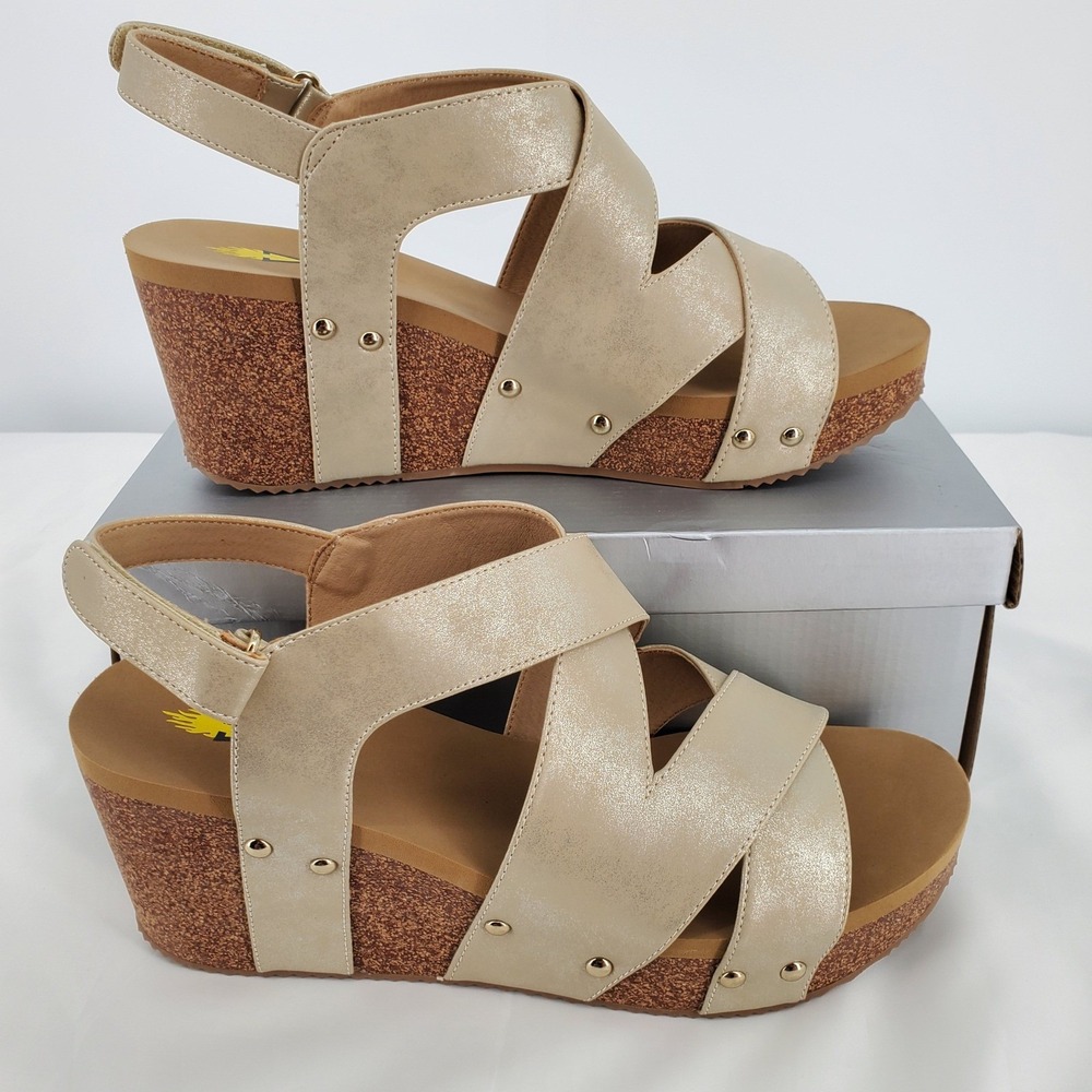 Volatile Tory Gold Metallic Platform Wedge Sandals Womens Size 11 Slingback New